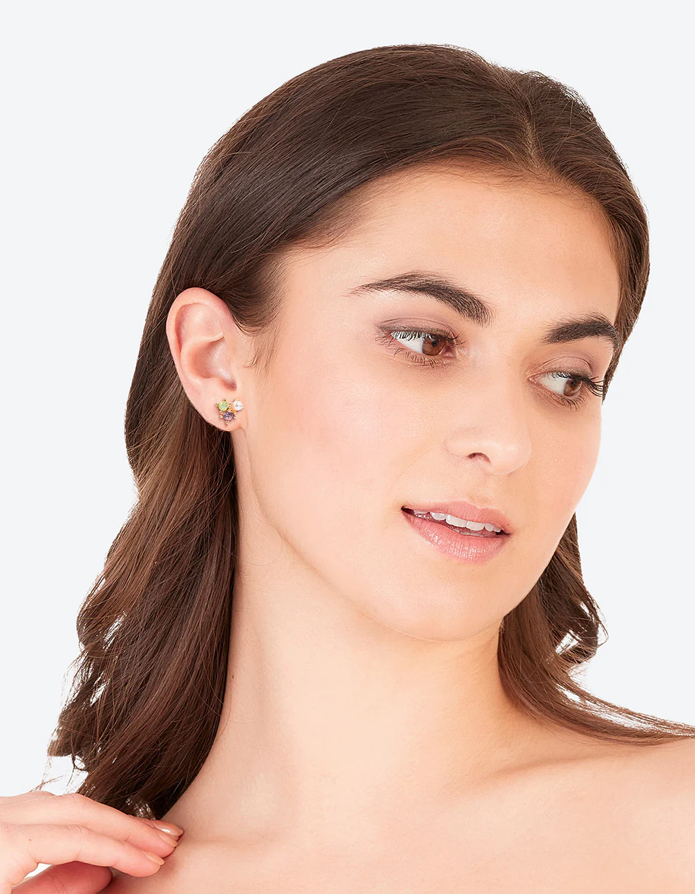 Gold Multi Stone Cluster Pearl Earrings - Image 3