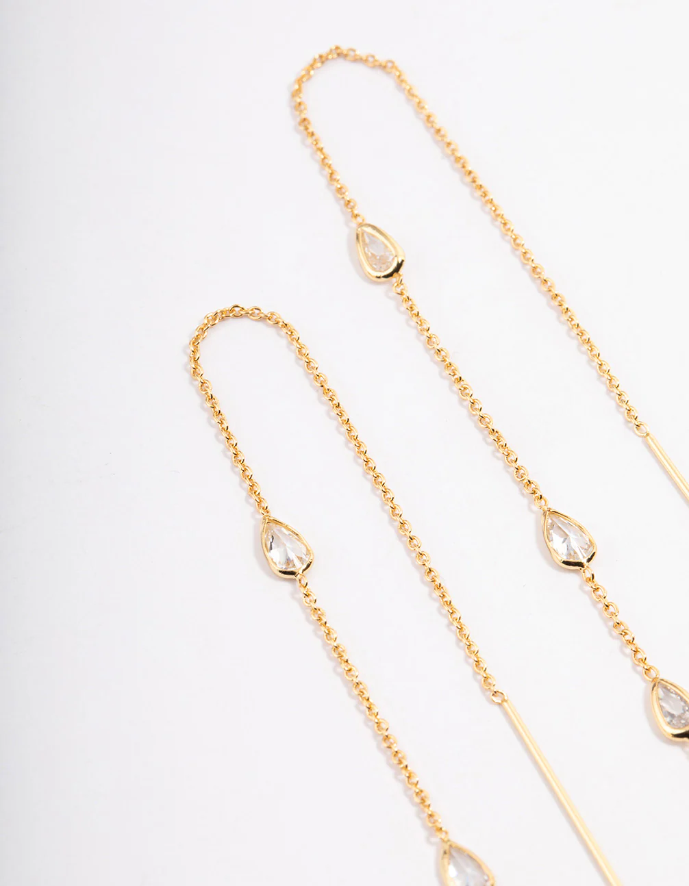 Gold Plated Station Pear Thread Through Earrings - Image 3