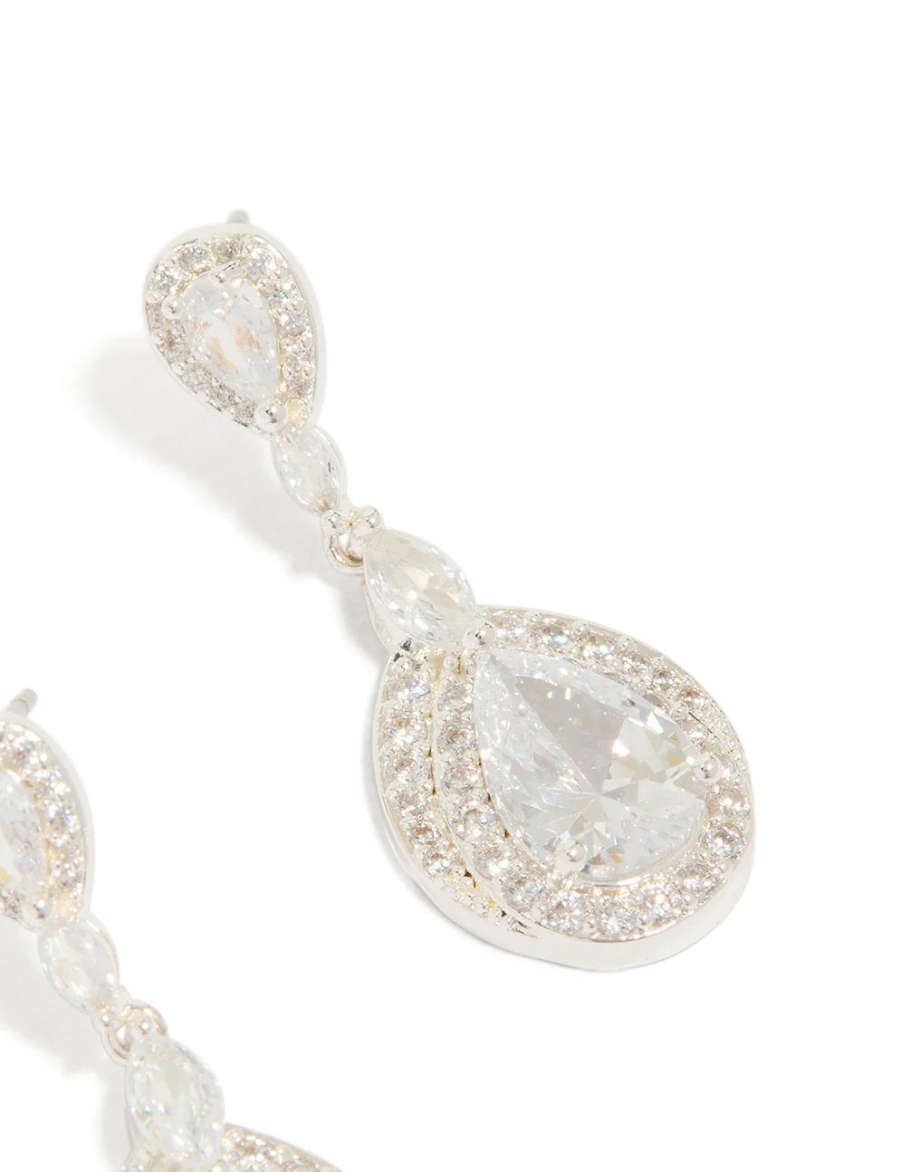 Silver Plated Cubic Zirconia Marquise Drop Earrings - Image 3