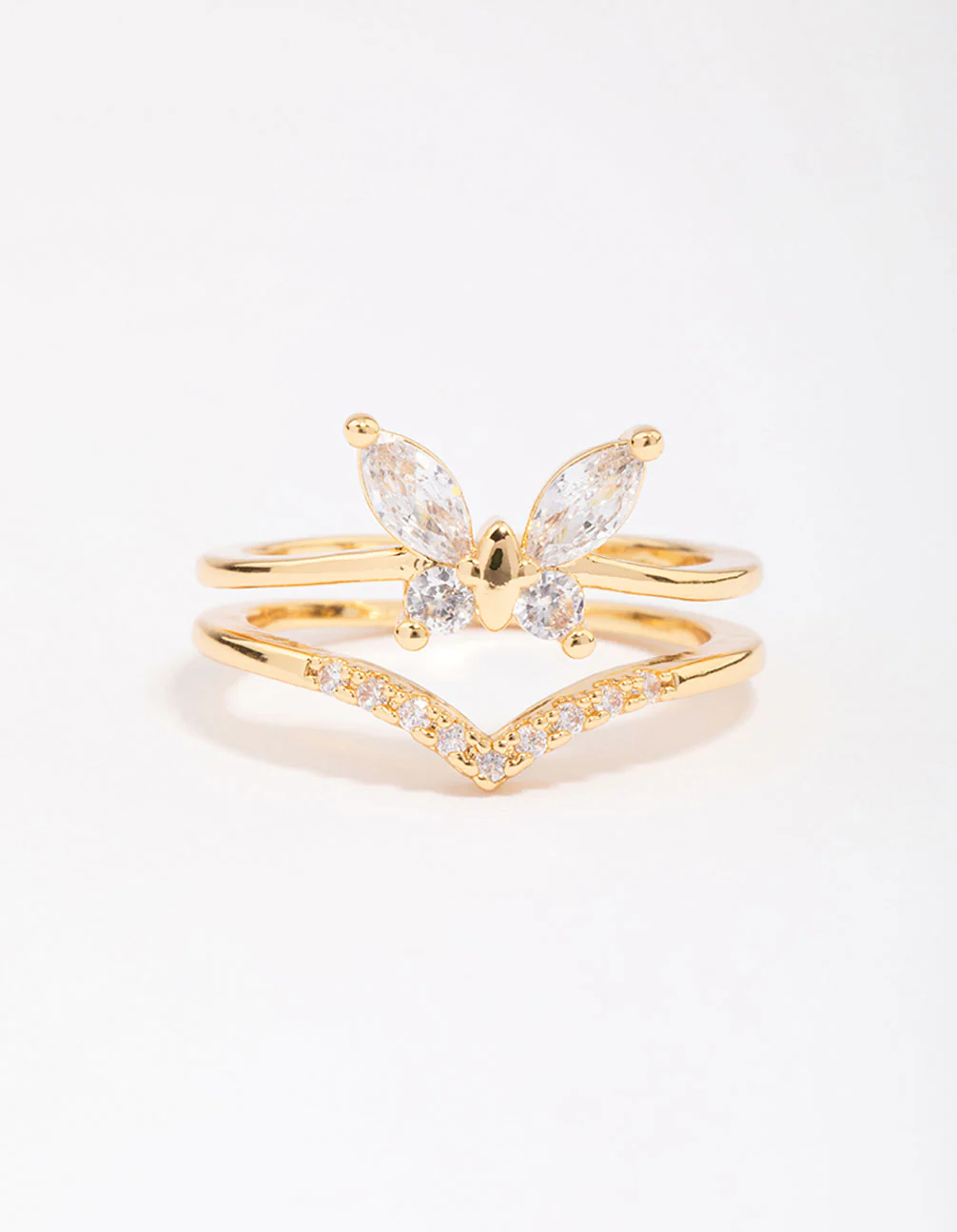 Gold Plated Cubic Zirconia Butterfly Double Band Ring - Image 3