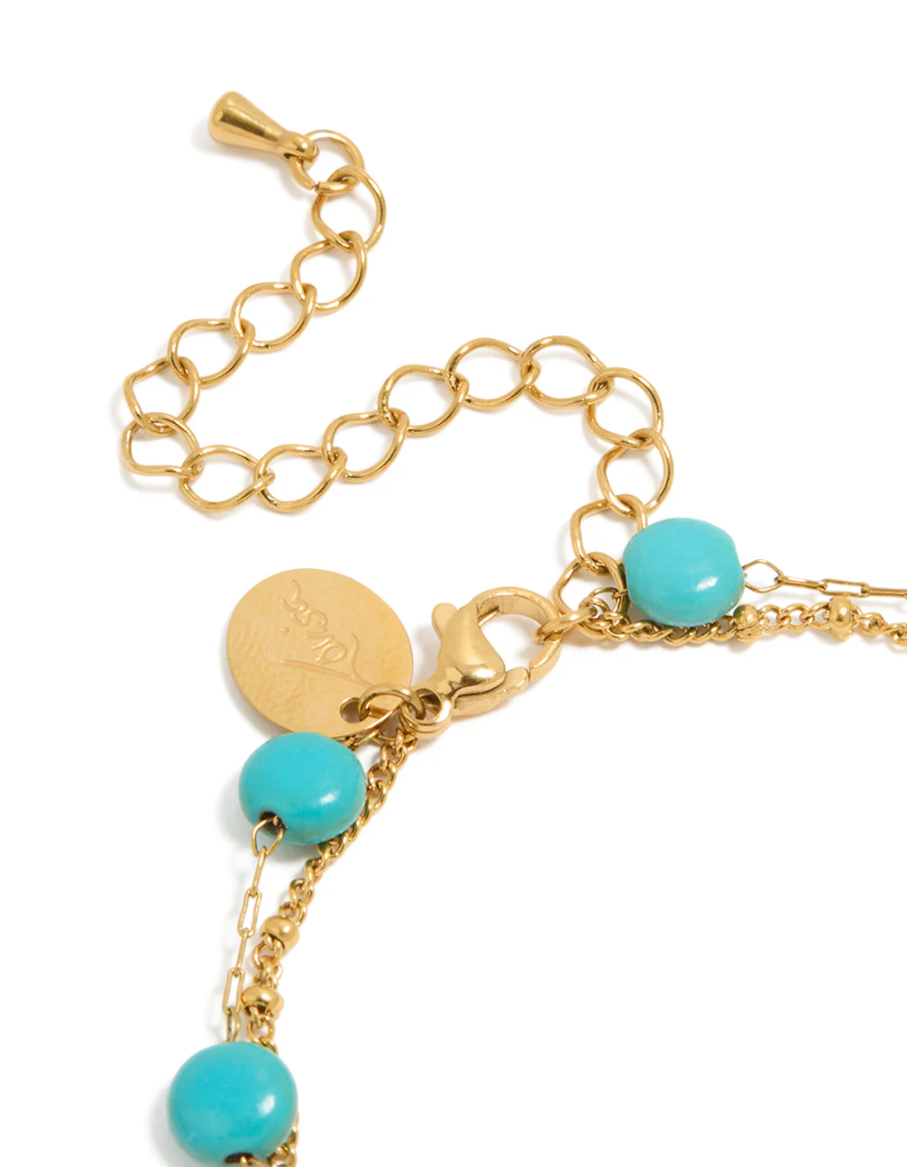 Waterproof Gold Plated Stainless Steel Disc Turquoise Semi Precious Stone & Green Stone Bracelets 2-Pack - Image 5