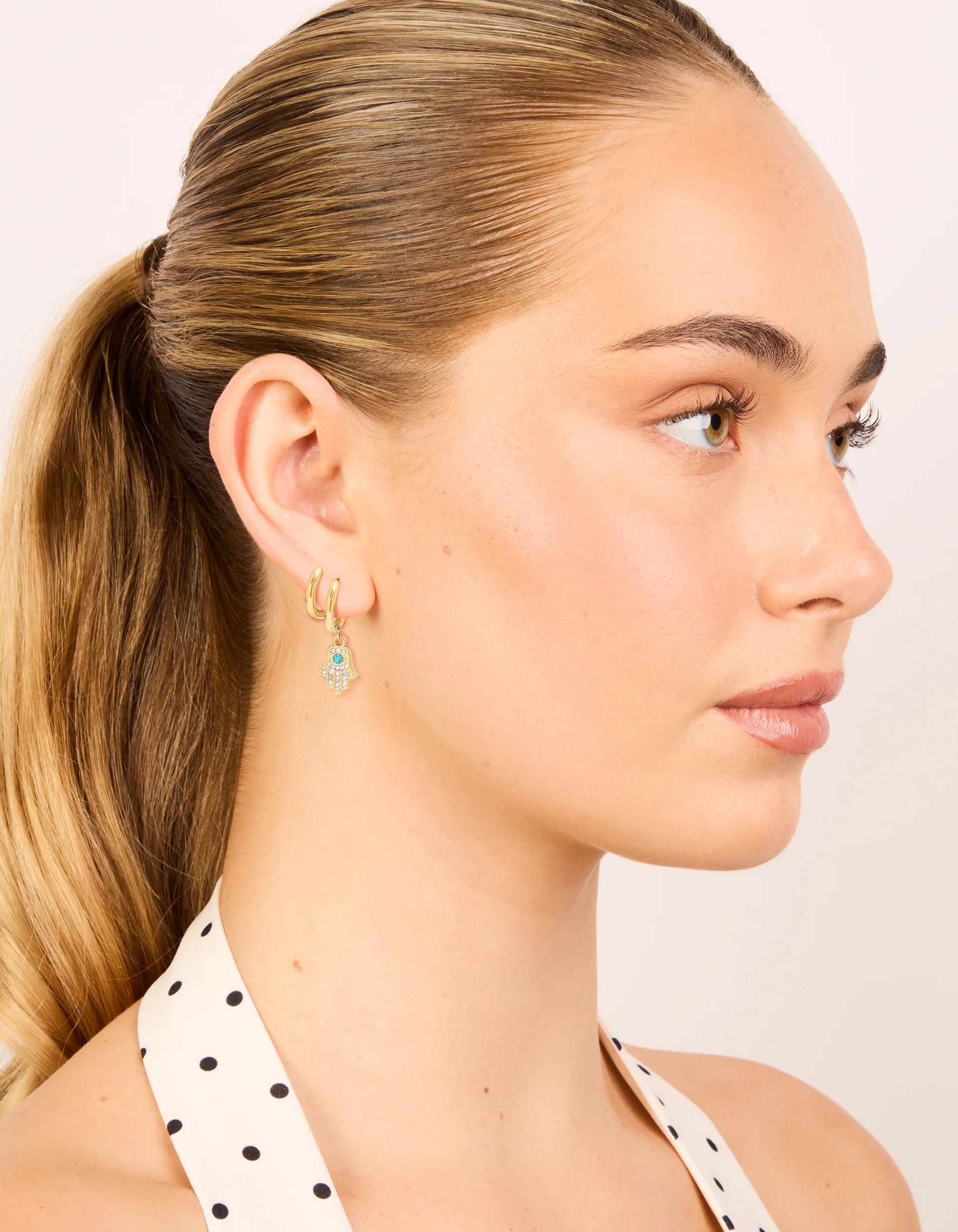 Waterproof Gold Plated Stainless Steel Evil Eye Diamante Earrings 2-Pack - Image 3
