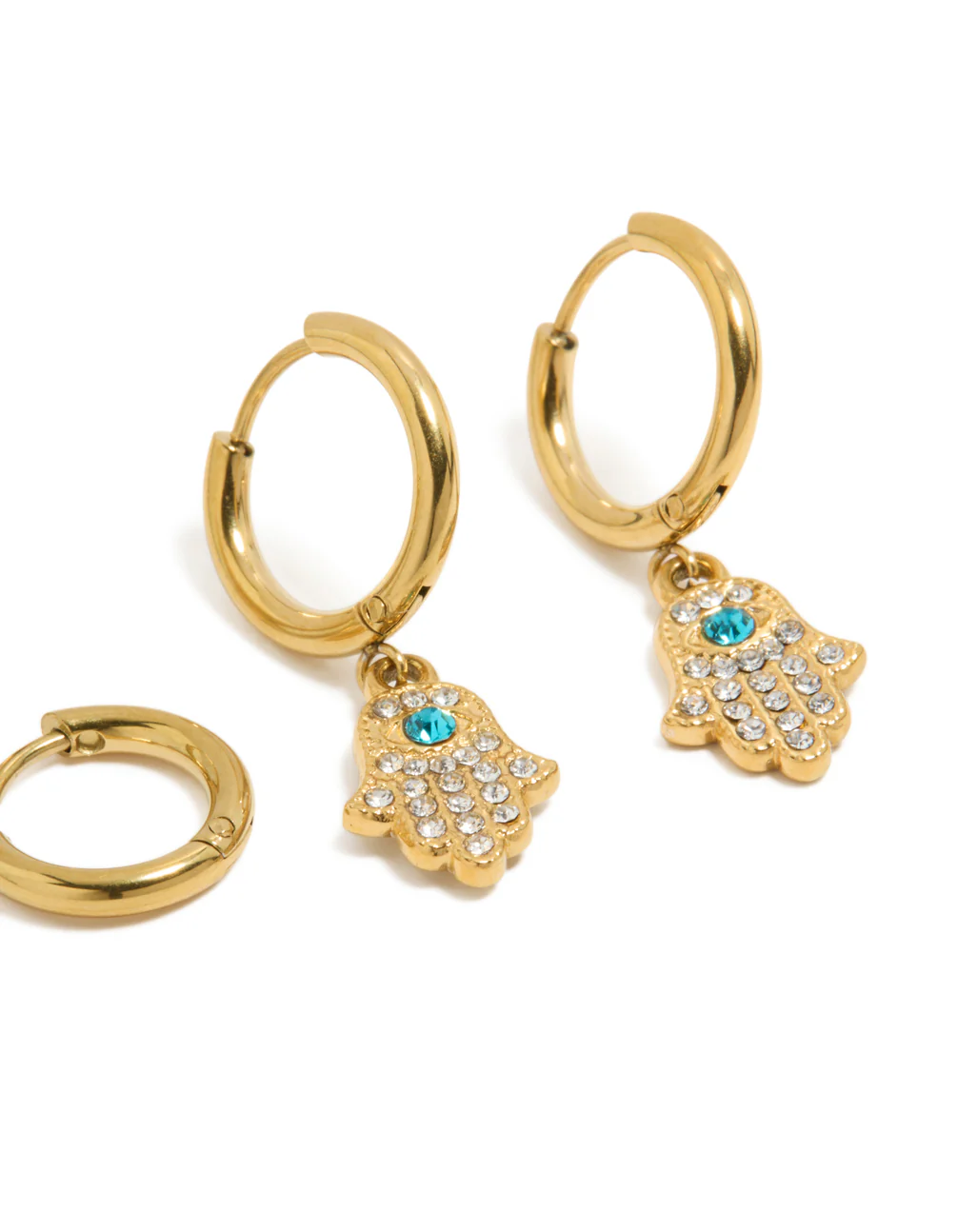 Waterproof Gold Plated Stainless Steel Evil Eye Diamante Earrings 2-Pack - Image 5