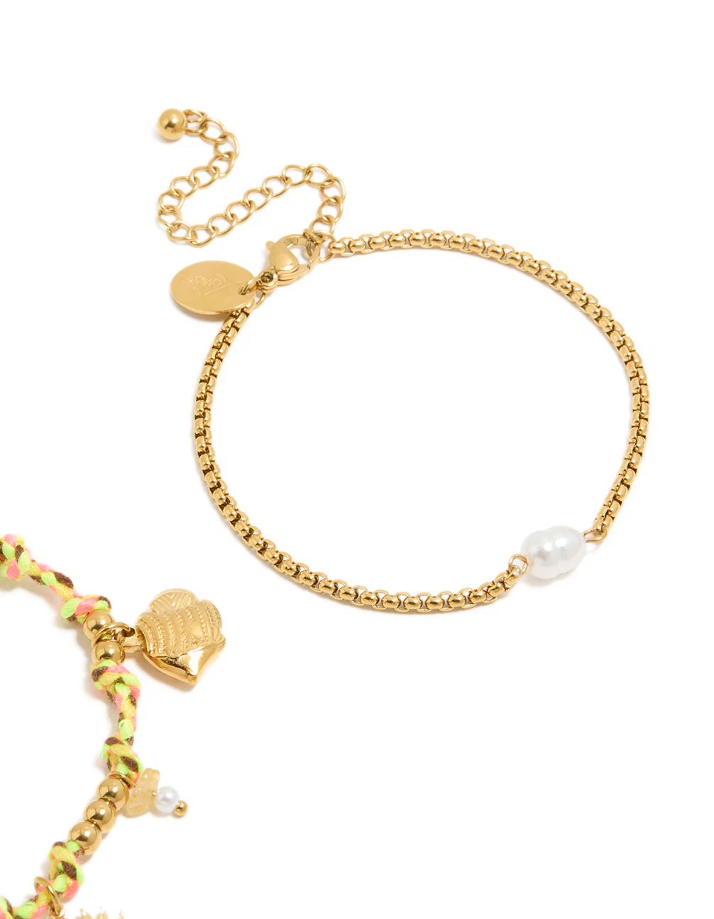 Waterproof Gold Plated Stainless Steel Freshwater Pearl & Multicoloured Cord Charm Bracelets 2-Pack - Image 5