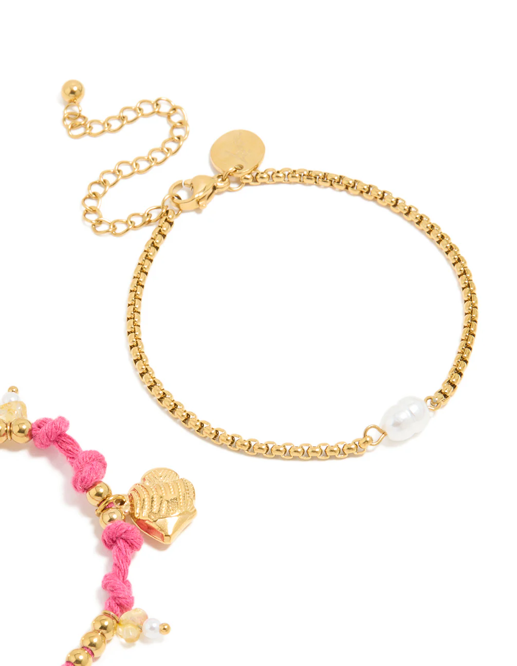 Waterproof Gold Plated Stainless Steel Pearl & Sea Charm Cord Bracelets 2-Pack - Image 5