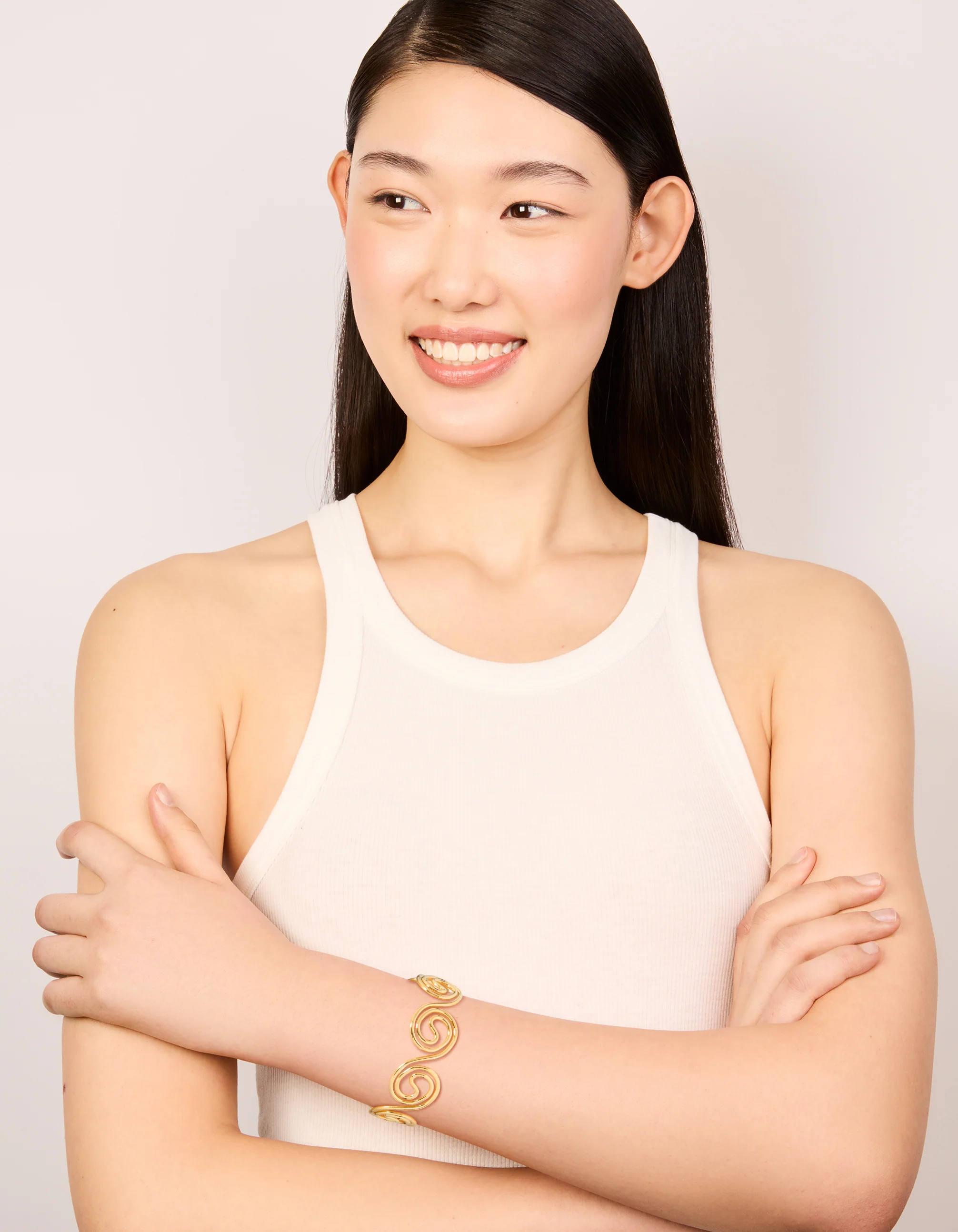 Waterproof Gold Plated Stainless Steel Swirl Bendy Wrist Cuff - Image 3