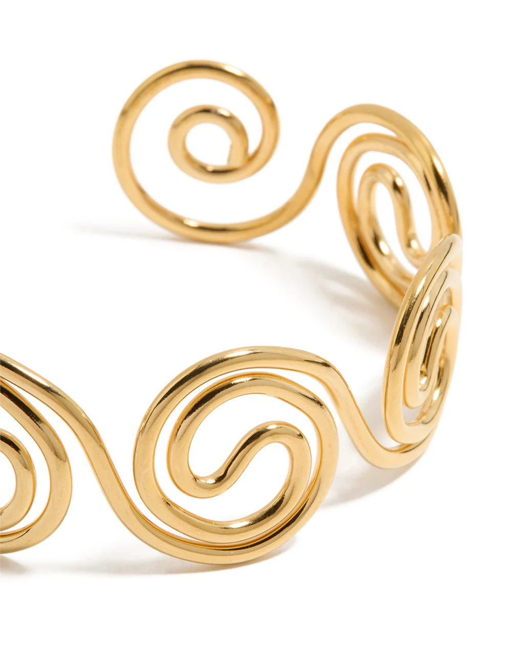 Waterproof Gold Plated Stainless Steel Swirl Bendy Wrist Cuff - Image 4